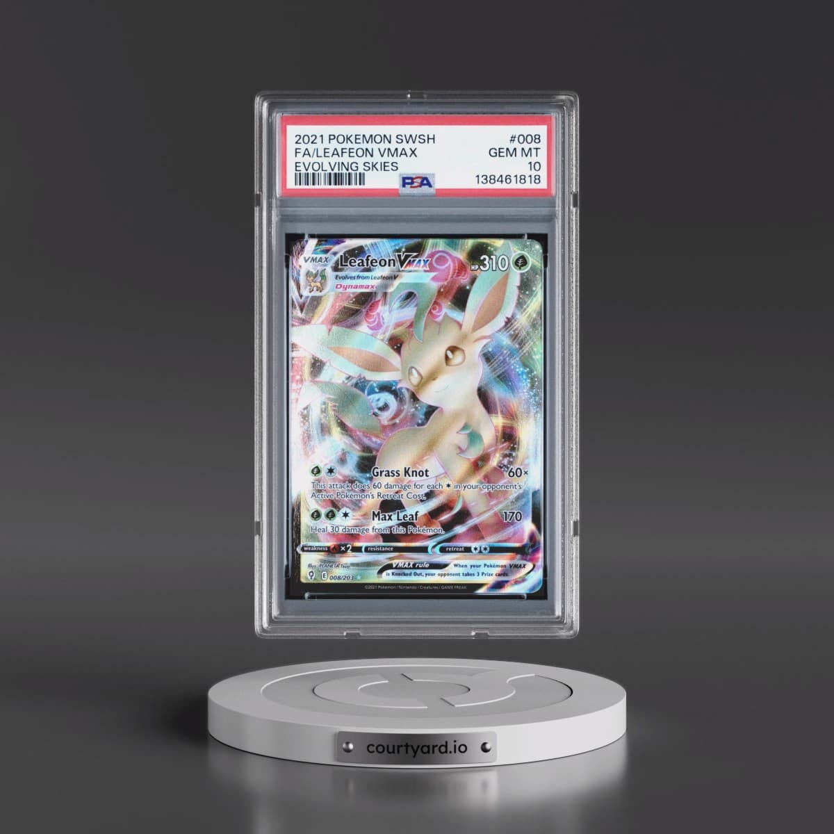 2021 Pokémon Sword & Shield Evolving Skies #008 Leafeon Vmax - Full Art (PSA 10 GEM MINT)