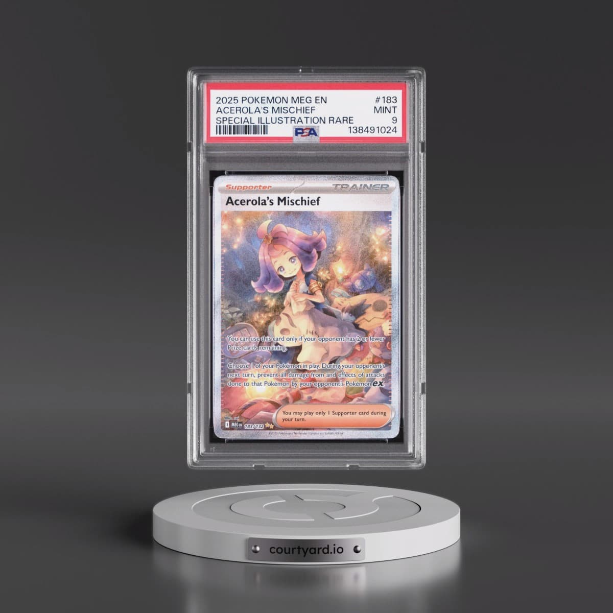 2025 Pokémon Meg EN-Mega Evolution #183 Acerola's Mischief - Special Illustration Rare (PSA 9 MINT)