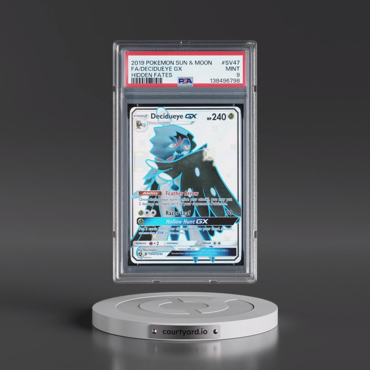 2019 Pokémon Sun & Moon Hidden Fates #SV47 Decidueye GX - Holo Full Art (PSA 9 MINT)
