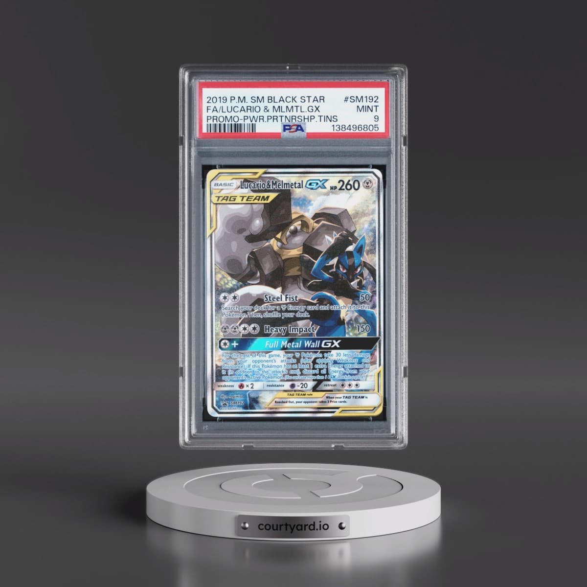 2019 Pokémon SM Black Star Promo #SM192 Lucario & Melmetal GX - Holo Full Art Power Partnership Tins (PSA 9 MINT)