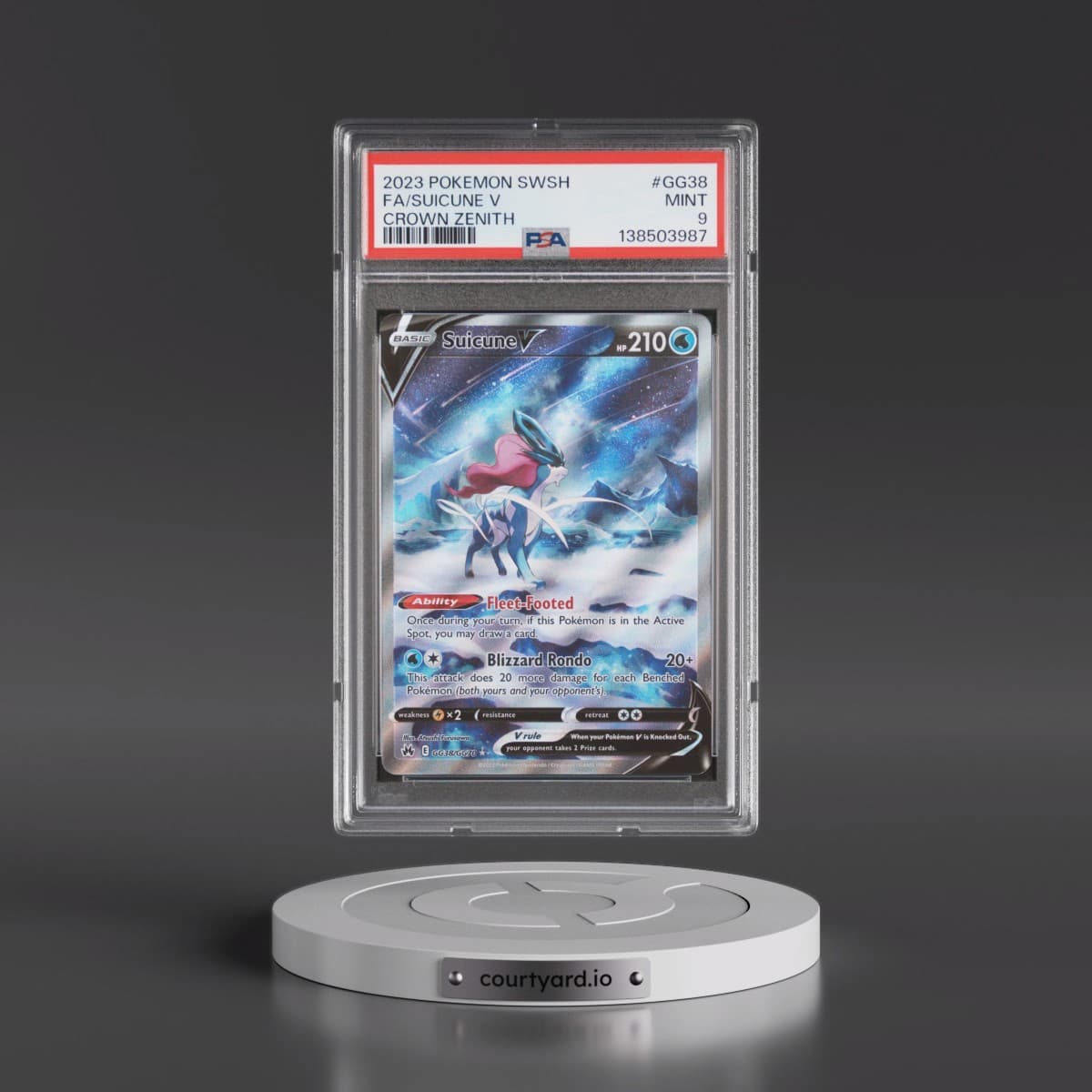 2023 Pokémon Sword and Shield Crown Zenith #GG38 Suicune V - Holo Full Art (PSA 9 MINT)