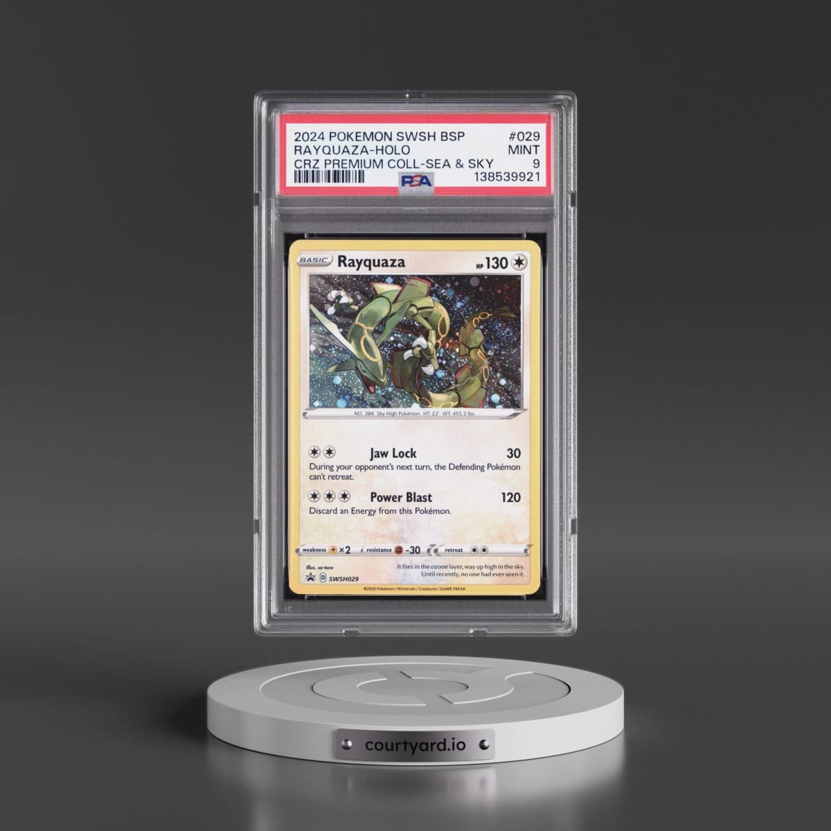 2024 Pokémon Swsh Black Star Promo #029 Rayquaza - Holo Crown Zenith Premium Collection Sea & Sky (PSA 9 MINT)