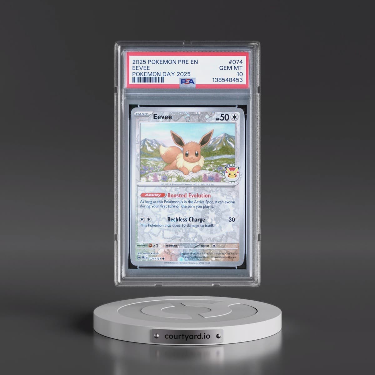2025 Pokémon Pre EN-Prismatic Evolutions #074 Eevee - Pokemon Day 2025 (PSA 10 GEM MINT)