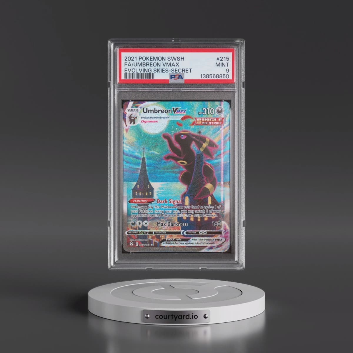 2021 Pokémon Sword & Shield Evolving Skies #215 Umbreon Vmax - Full Art Secret (PSA 9 MINT)