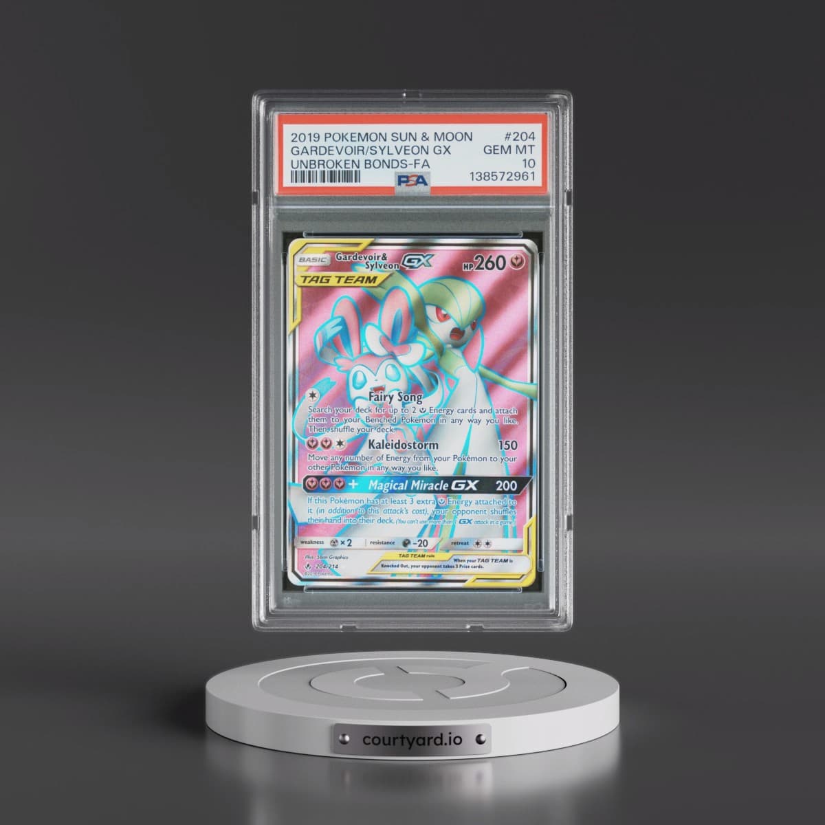 2019 Pokémon Sun & Moon Unbroken Bonds #204 Gardevoir & Sylveon GX - Holo Full Art (PSA 10 GEM MINT)
