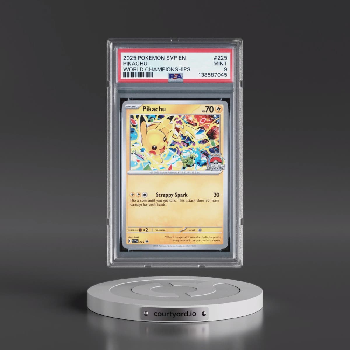 2025 Pokémon Svp EN-SV Black Star Promo #225 Pikachu - World Championships (PSA 9 MINT)