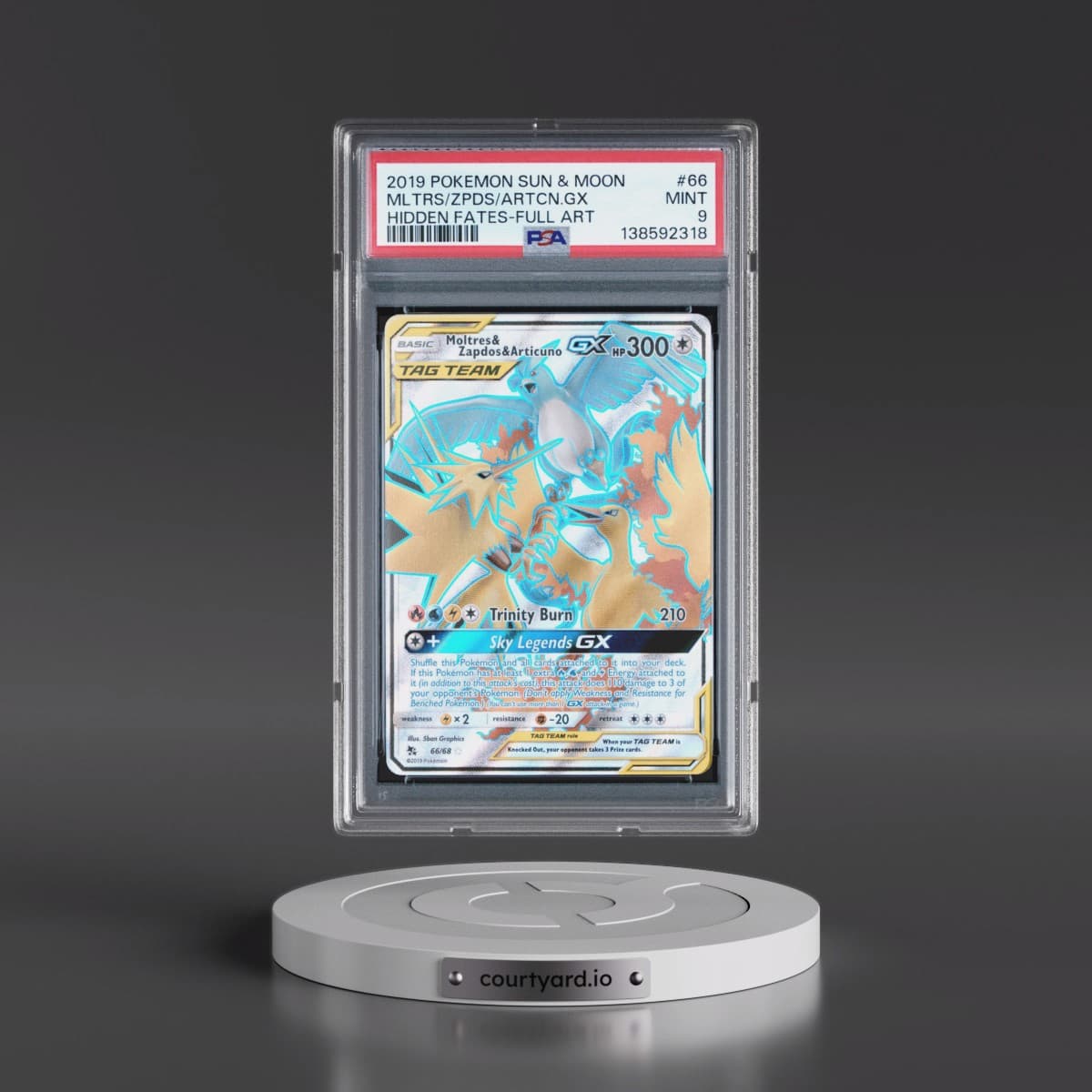 2019 Pokémon Sun & Moon Hidden Fates #66 Moltres & Zapdos & Articuno GX - Holo Full Art (PSA 9 MINT)