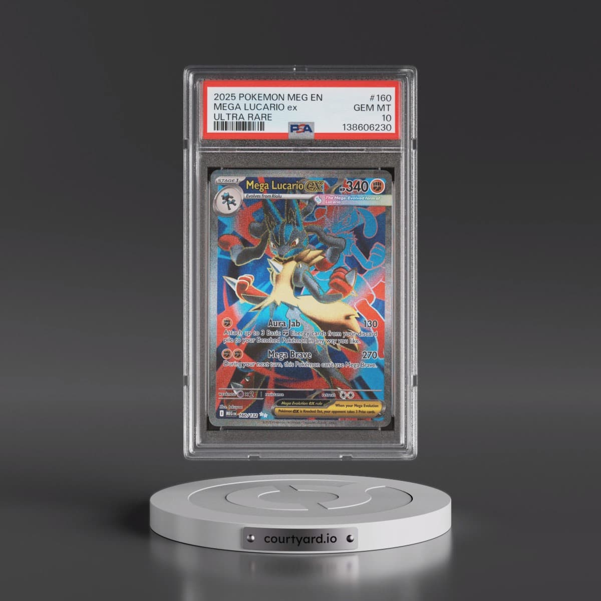 2025 Pokémon Meg EN-Mega Evolution #160 Mega Lucario EX - Holo Ultra Rare (PSA 10 GEM MINT)