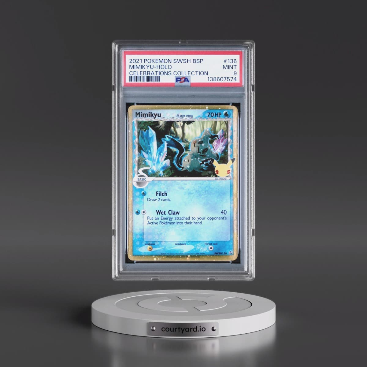 2021 Pokémon Swsh Black Star Promo #136 Mimikyu - Holo Celebrations Collection (PSA 9 MINT)
