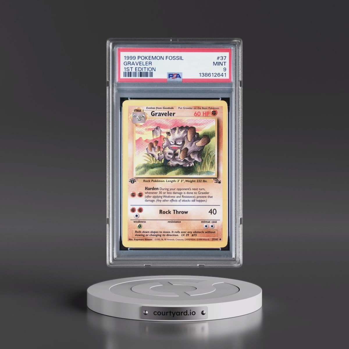 1999 Pokémon Fossil #37 Graveler - 1st Edition (PSA 9 MINT)
