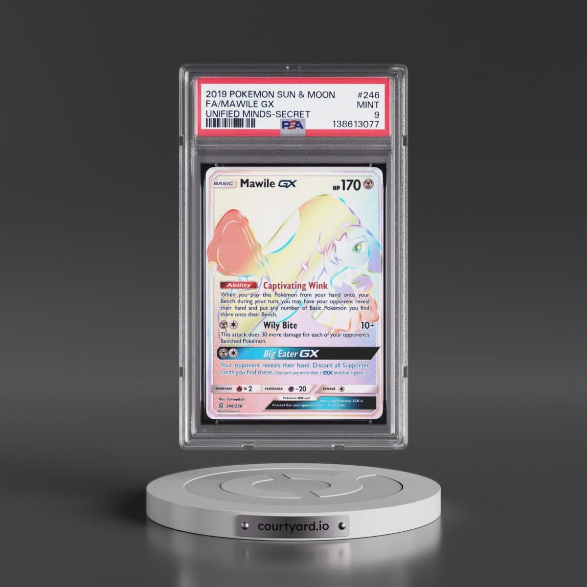 2019 Pokémon Sun & Moon Unified Minds #246 Mawile GX - Holo Full Art Secret (PSA 9 MINT)