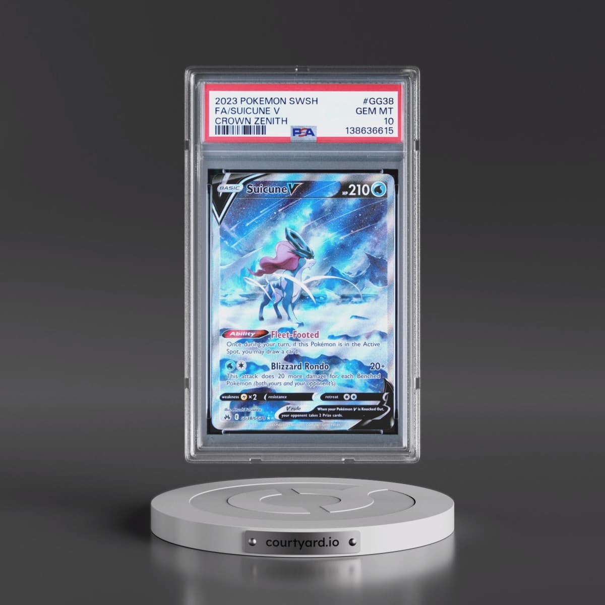 2023 Pokémon Sword and Shield Crown Zenith #GG38 Suicune V - Holo Full Art (PSA 10 GEM MINT)