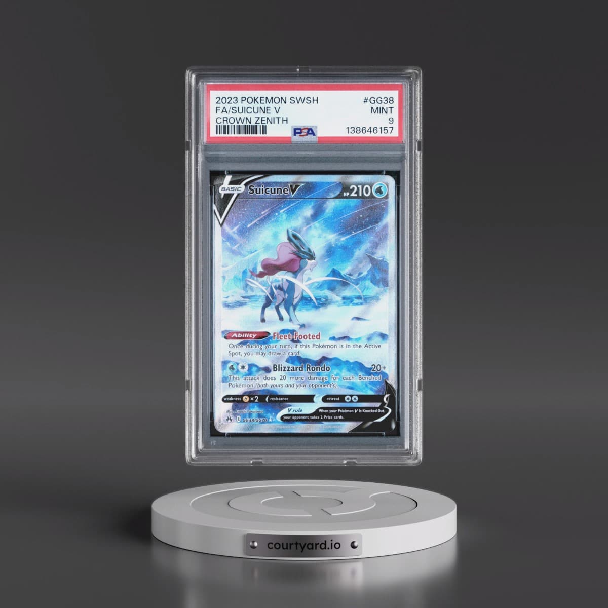 2023 Pokémon Sword and Shield Crown Zenith #GG38 Suicune V - Holo Full Art (PSA 9 MINT)