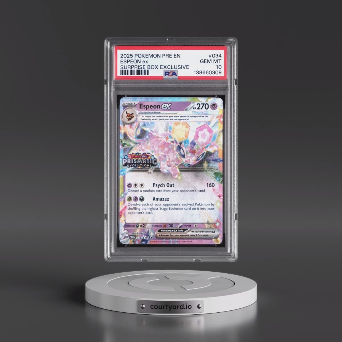 2025 Pokémon Pre EN-Prismatic Evolutions #034 Espeon EX - Holo Surprise Box Exclusive (PSA 10 GEM MINT)