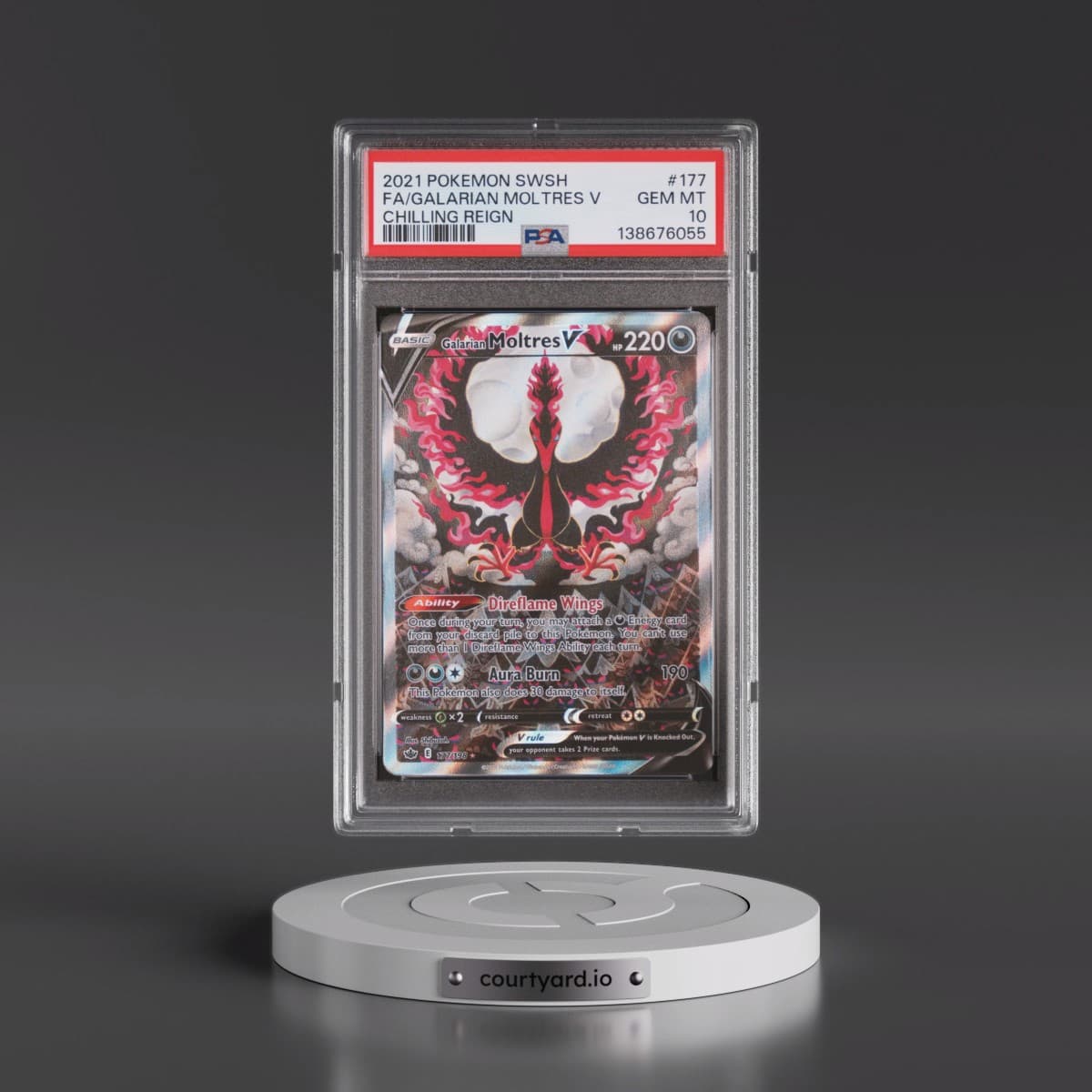 2021 Pokémon Sword & Shield Chilling Reign #177 Galarian Moltres V - Holo Full Art (PSA 10 GEM MINT)