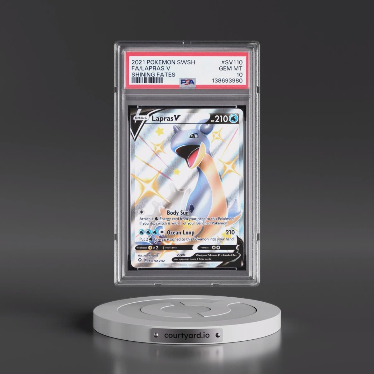 2021 Pokémon Sword & Shield Shining Fates #SV110 Lapras V - Holo Full Art (PSA 10 GEM MINT)