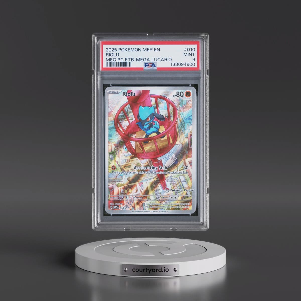 2025 Pokémon Mep EN-Me Black Star Promo #010 Riolu - Mega Evolution Pokemon Center Elite Trainer Box-Mega Lucario (PSA 9 MINT)