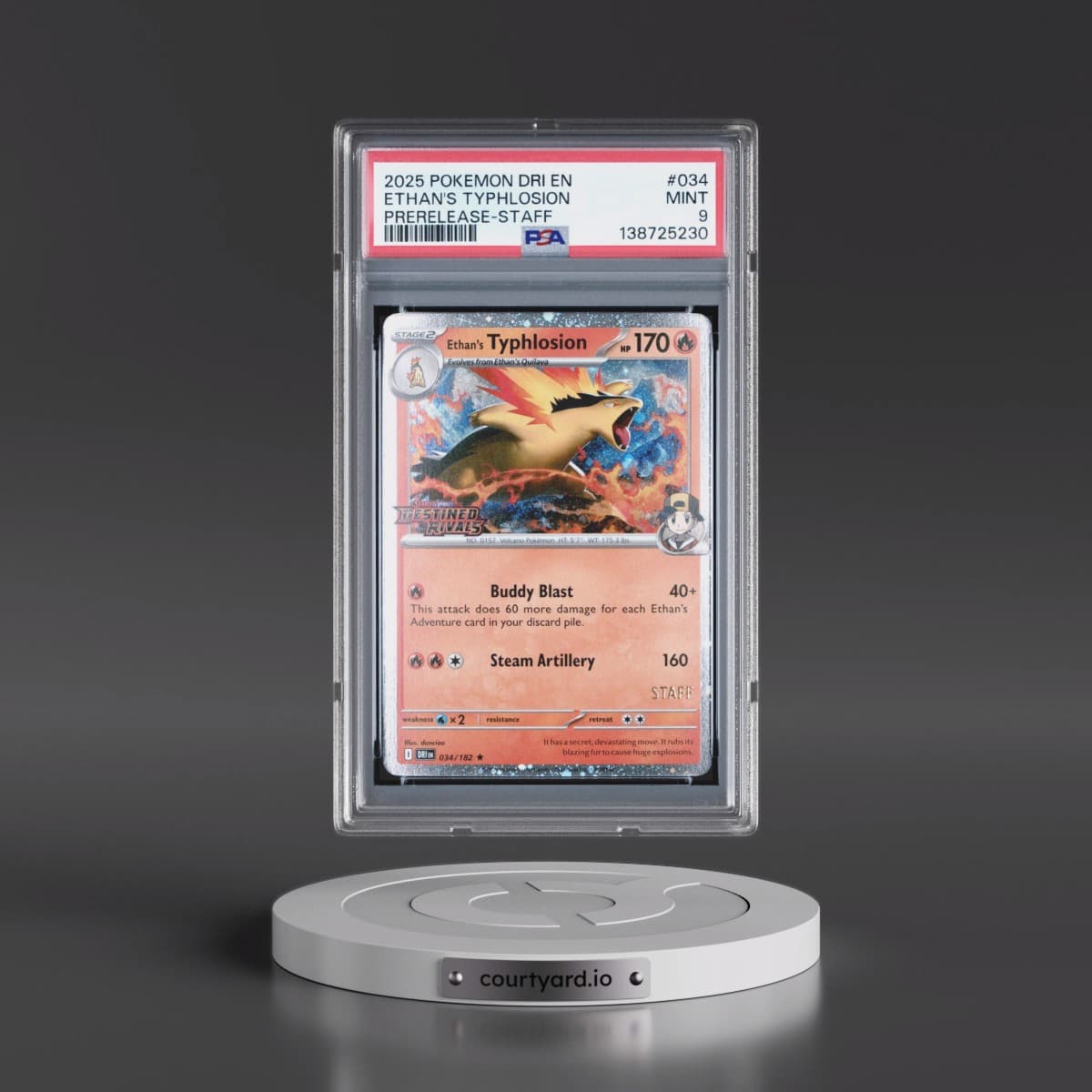 2025 Pokémon Dri EN-Destined Rivals #034 Ethan's Typhlosion - Prerelease-Staff (PSA 9 MINT)