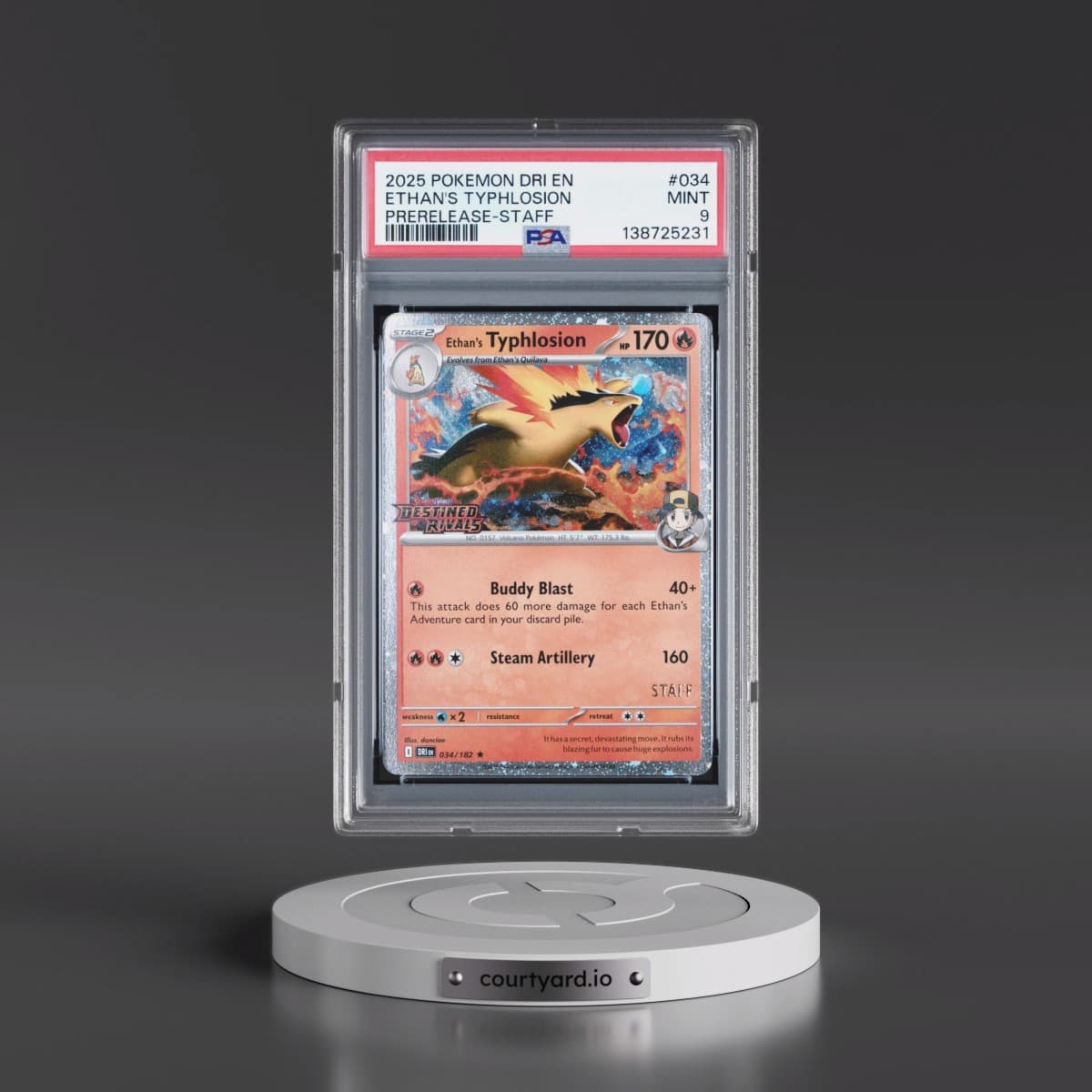 2025 Pokémon Dri EN-Destined Rivals #034 Ethan's Typhlosion - Prerelease-Staff (PSA 9 MINT)