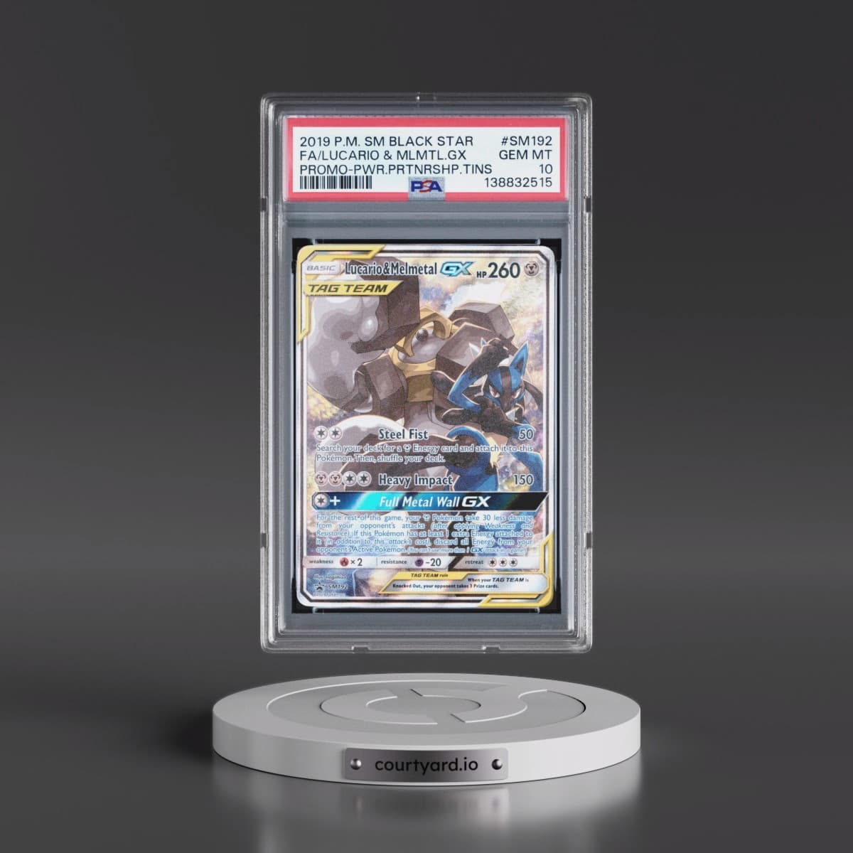 2019 Pokémon SM Black Star Promo #SM192 Lucario & Melmetal GX - Holo Full Art Power Partnership Tins (PSA 10 GEM MINT)