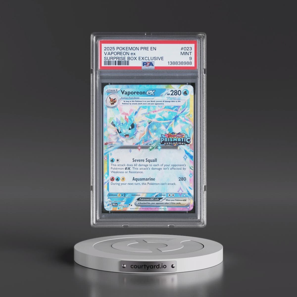2025 Pokémon Pre EN-Prismatic Evolutions #023 Vaporeon EX - Holo Surprise Box Exclusive (PSA 9 MINT)