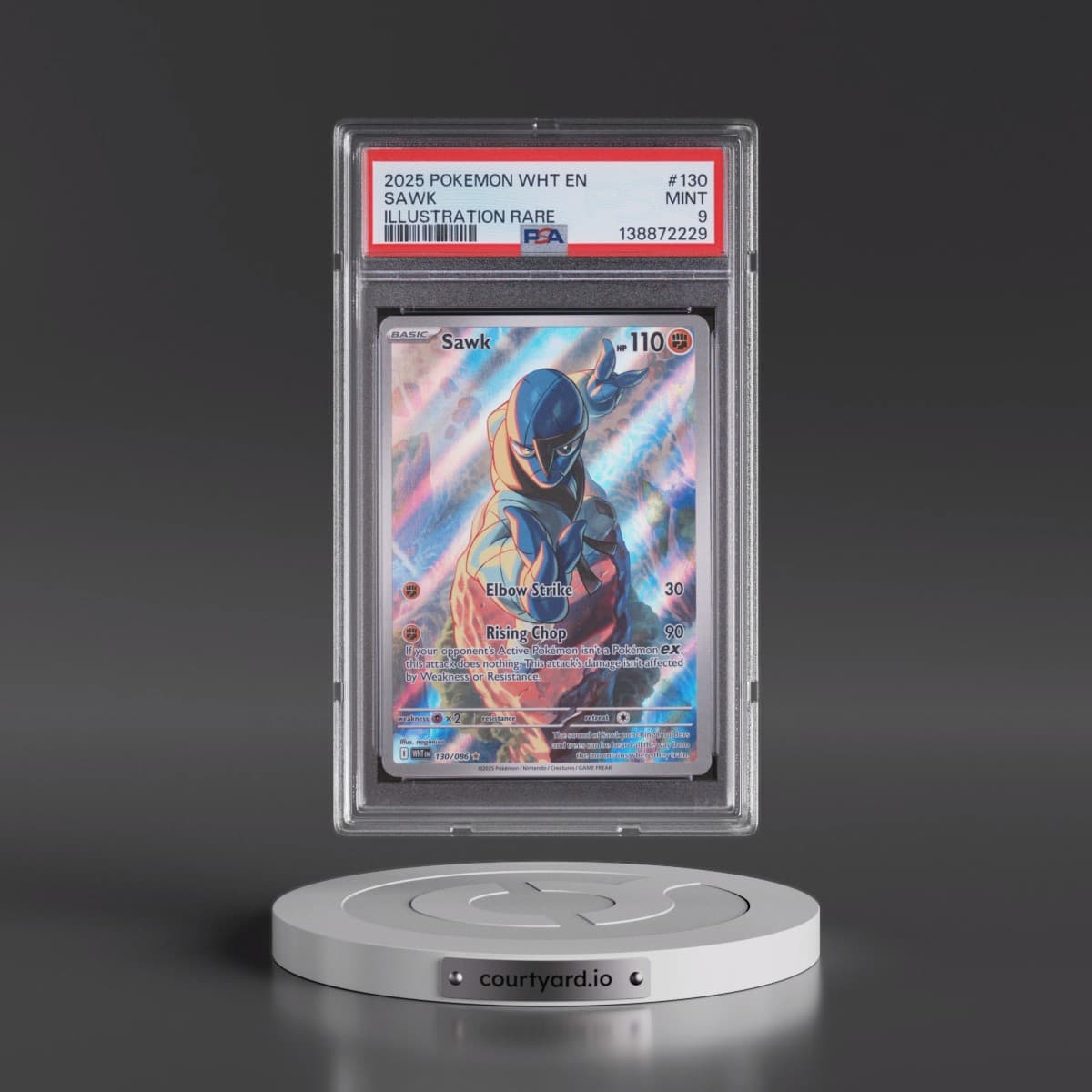 2025 Pokémon Wht EN-White Flare #130 Sawk - Illustration Rare (PSA 9 MINT)