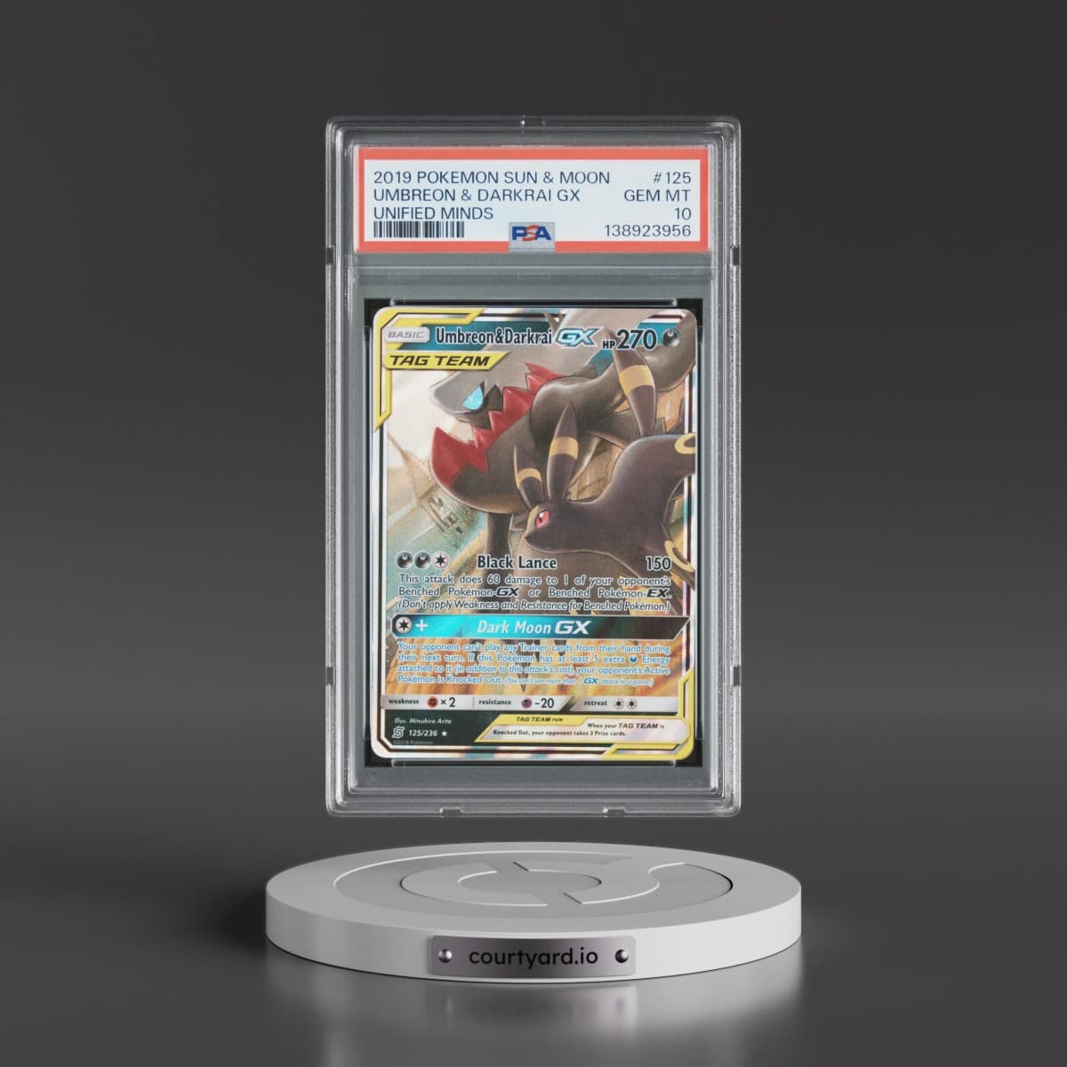 2019 Pokémon Sun & Moon Unified Minds #125 Umbreon & Darkrai GX - Holo (PSA 10 GEM MINT)