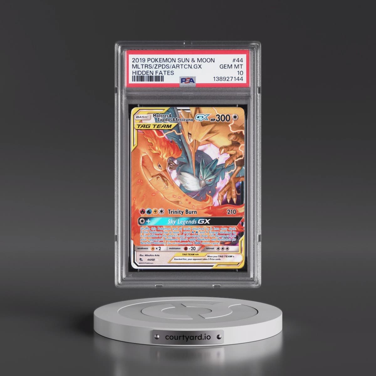 2019 Pokémon Sun & Moon Hidden Fates #44 Moltres & Zapdos & Articuno GX - Holo (PSA 10 GEM MINT)