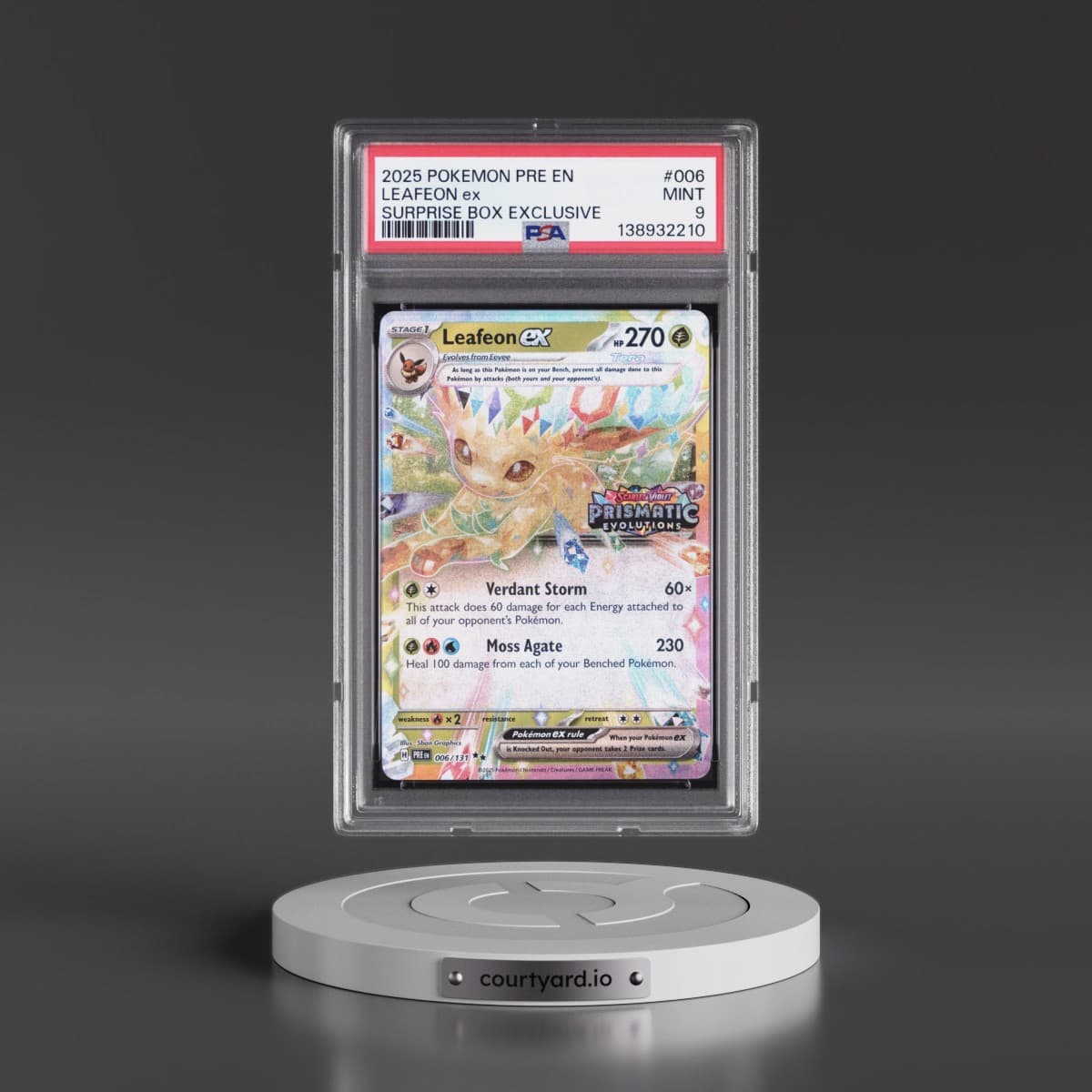 2025 Pokémon Pre EN-Prismatic Evolutions #006 Leafeon EX - Holo Surprise Box Exclusive (PSA 9 MINT)