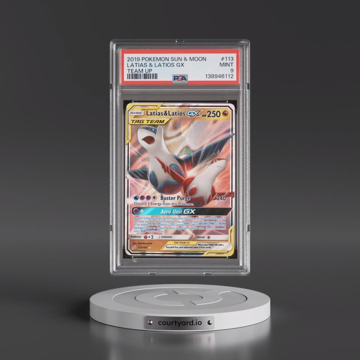 2019 Pokémon Sun & Moon Team Up #113 Latias & Latios GX - Holo (PSA 9 MINT)