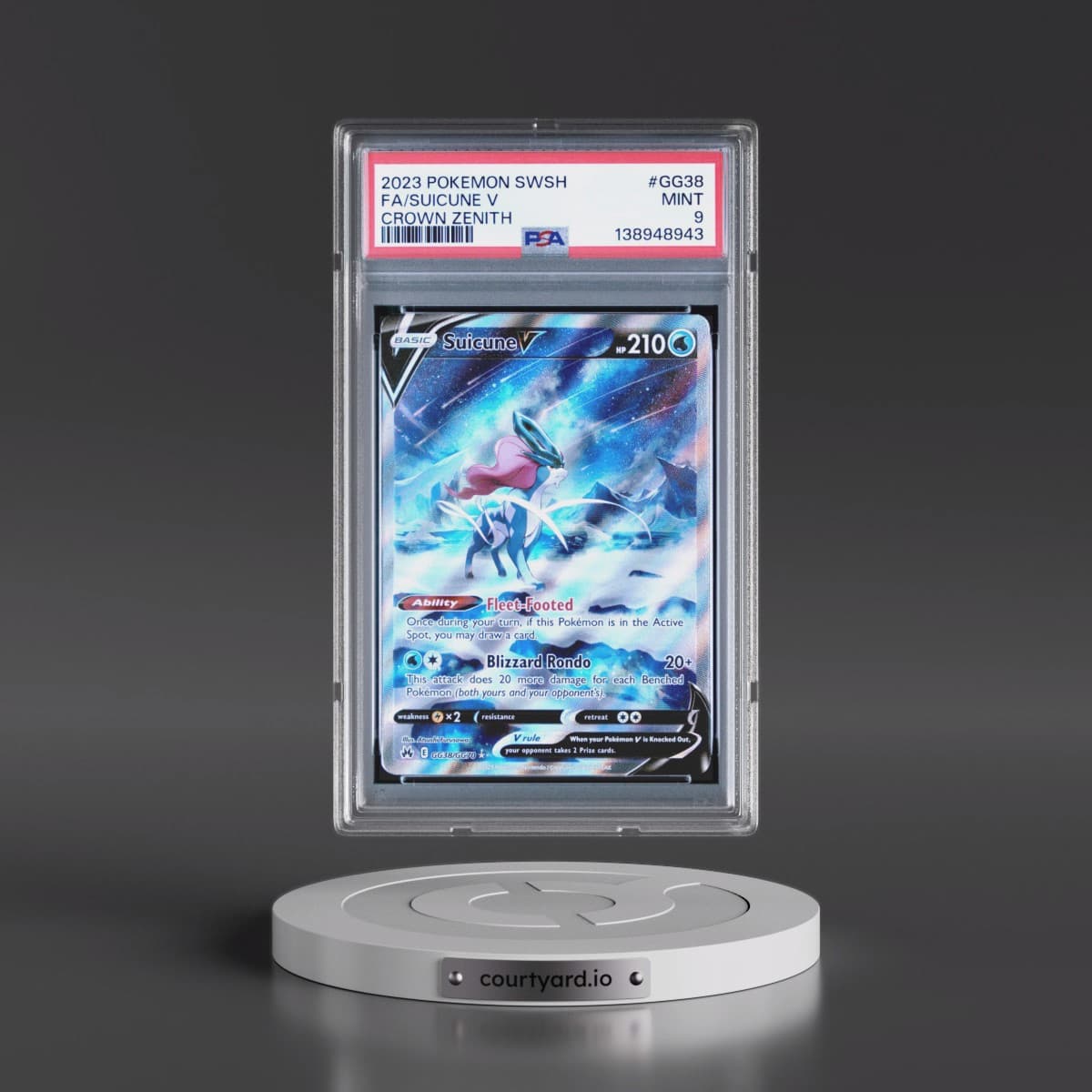 2023 Pokémon Sword and Shield Crown Zenith #GG38 Suicune V - Holo Full Art (PSA 9 MINT)