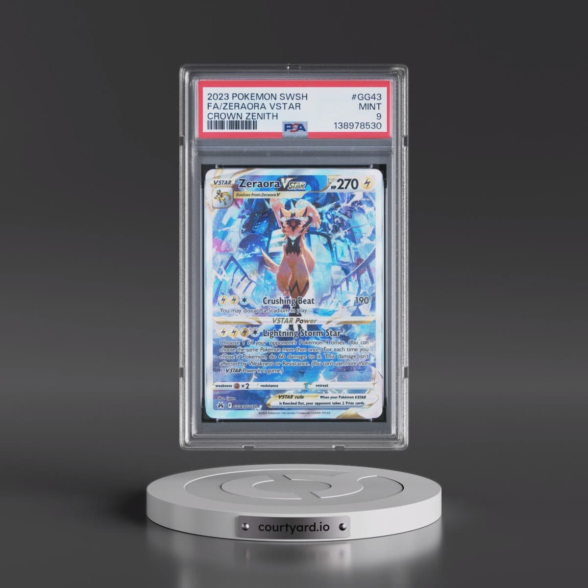 2023 Pokémon Sword and Shield Crown Zenith #GG43 Zeraora Vstar - Full Art (PSA 9 MINT)