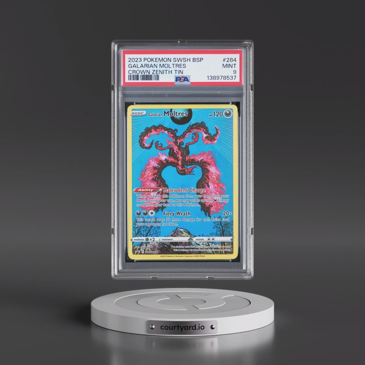 2023 Pokémon Swsh Black Star Promo #284 Galarian Moltres - Crown Zenith Tin (PSA 9 MINT)