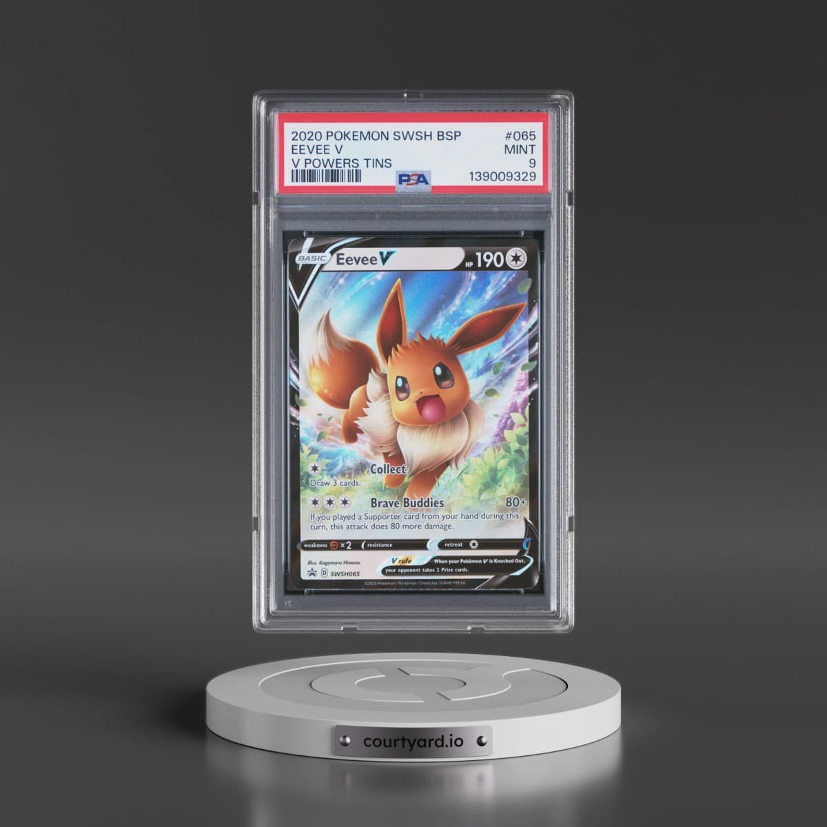 2020 Pokémon Swsh Black Star Promo #065 Eevee V - Holo V Powers Tins (PSA 9 MINT)