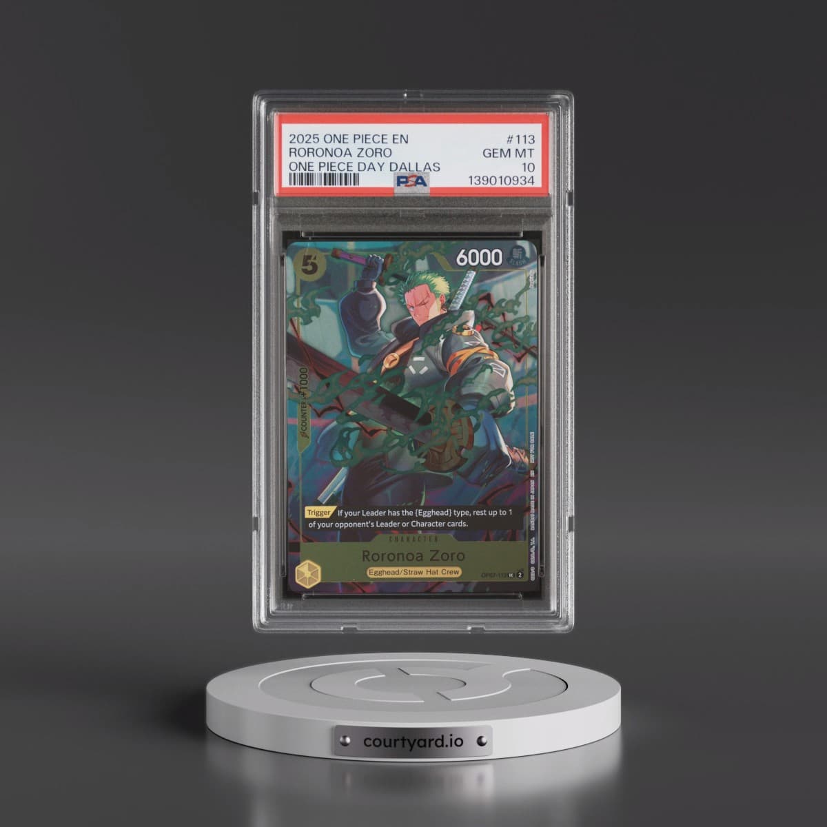 2025 One Piece Promos #113 Roronoa Zoro - One Piece Day Dallas (PSA 10 GEM MINT)