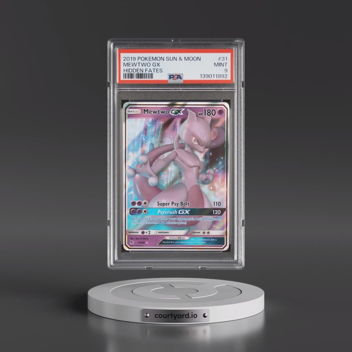 2019 Pokémon Sun & Moon Hidden Fates #31 Mewtwo GX - Holo (PSA 9 MINT)