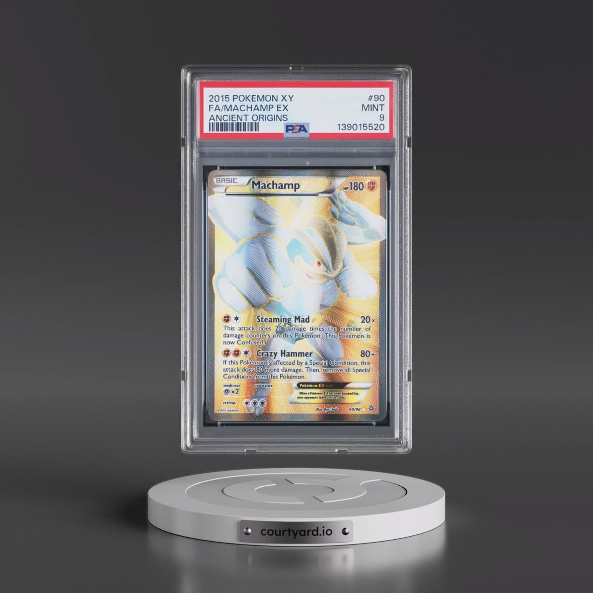 2015 Pokémon XY Ancient Origins #90 Machamp EX - Holo Full Art (PSA 9 MINT)