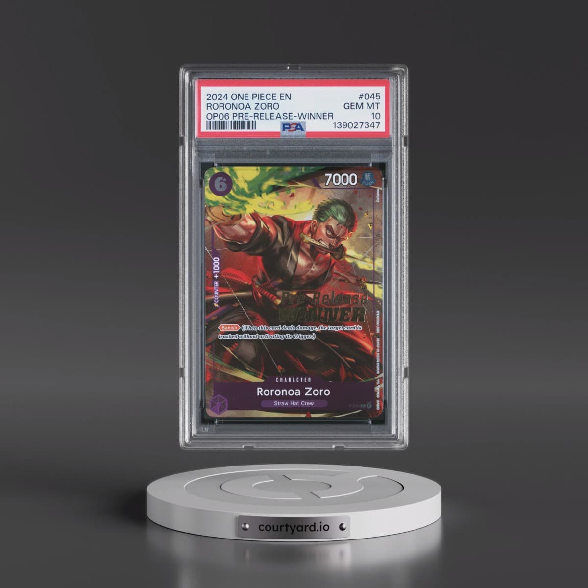 2024 One Piece Promos #045 Roronoa Zoro - Wings of the Captain Pre-Release-Winner (PSA 10 GEM MINT)