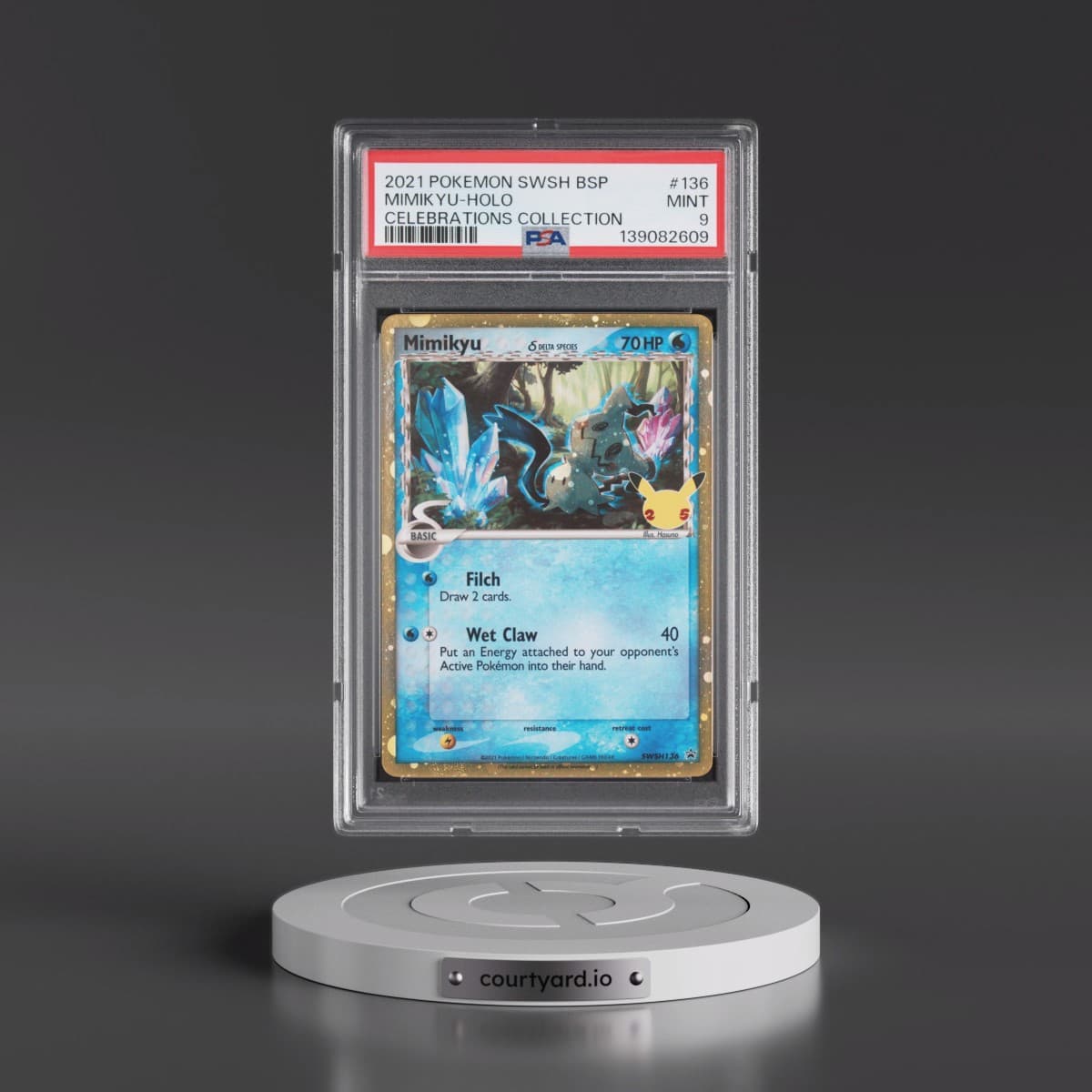 2021 Pokémon Swsh Black Star Promo #136 Mimikyu - Holo Celebrations Collection (PSA 9 MINT)