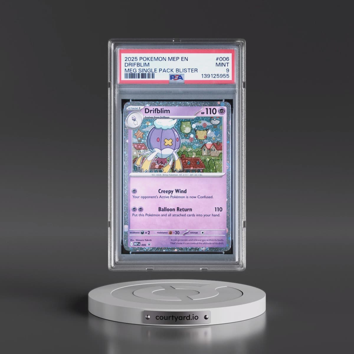 2025 Pokémon Mep EN-Me Black Star Promo #006 Drifblim - Mega Evolution Single Pack Blister (PSA 9 MINT)