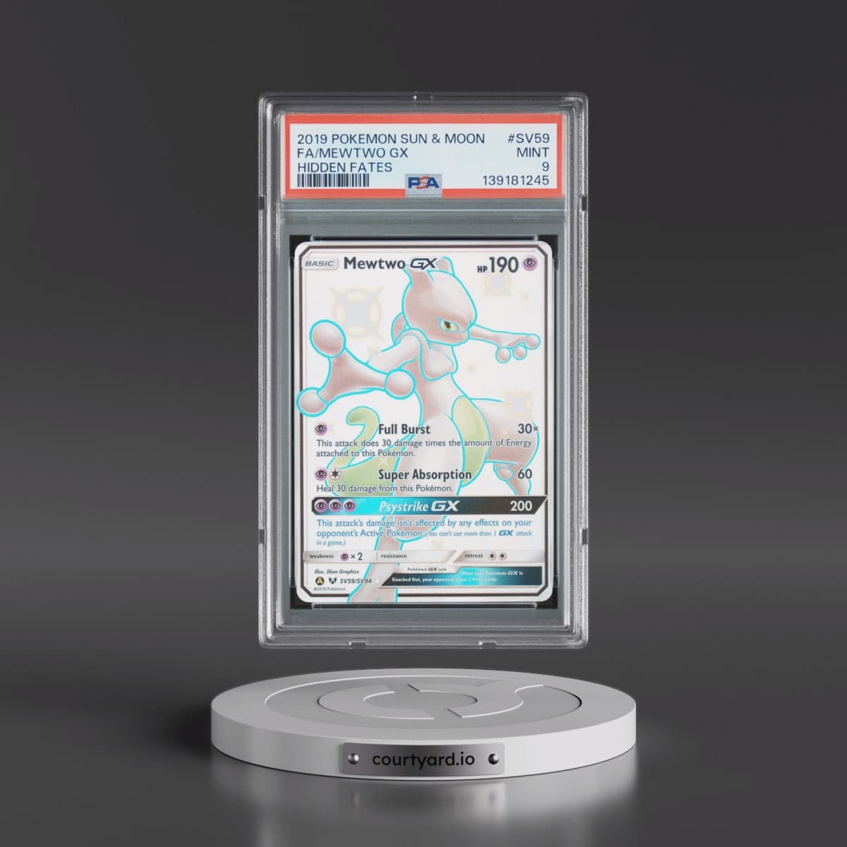 2019 Pokémon Sun & Moon Hidden Fates #SV59 Mewtwo GX - Holo Full Art (PSA 9 MINT)