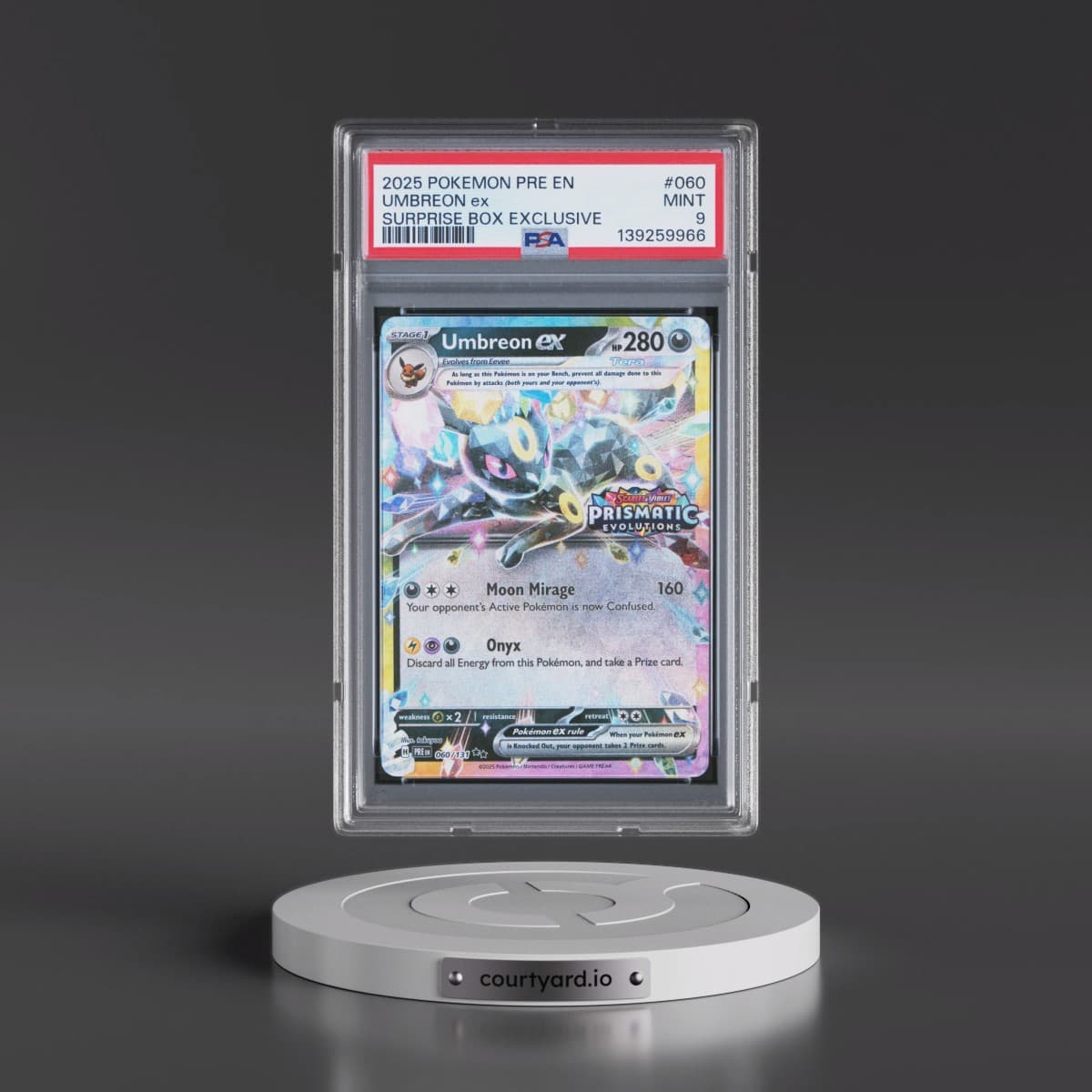 2025 Pokémon Pre EN-Prismatic Evolutions #060 Umbreon EX - Holo Surprise Box Exclusive (PSA 9 MINT)