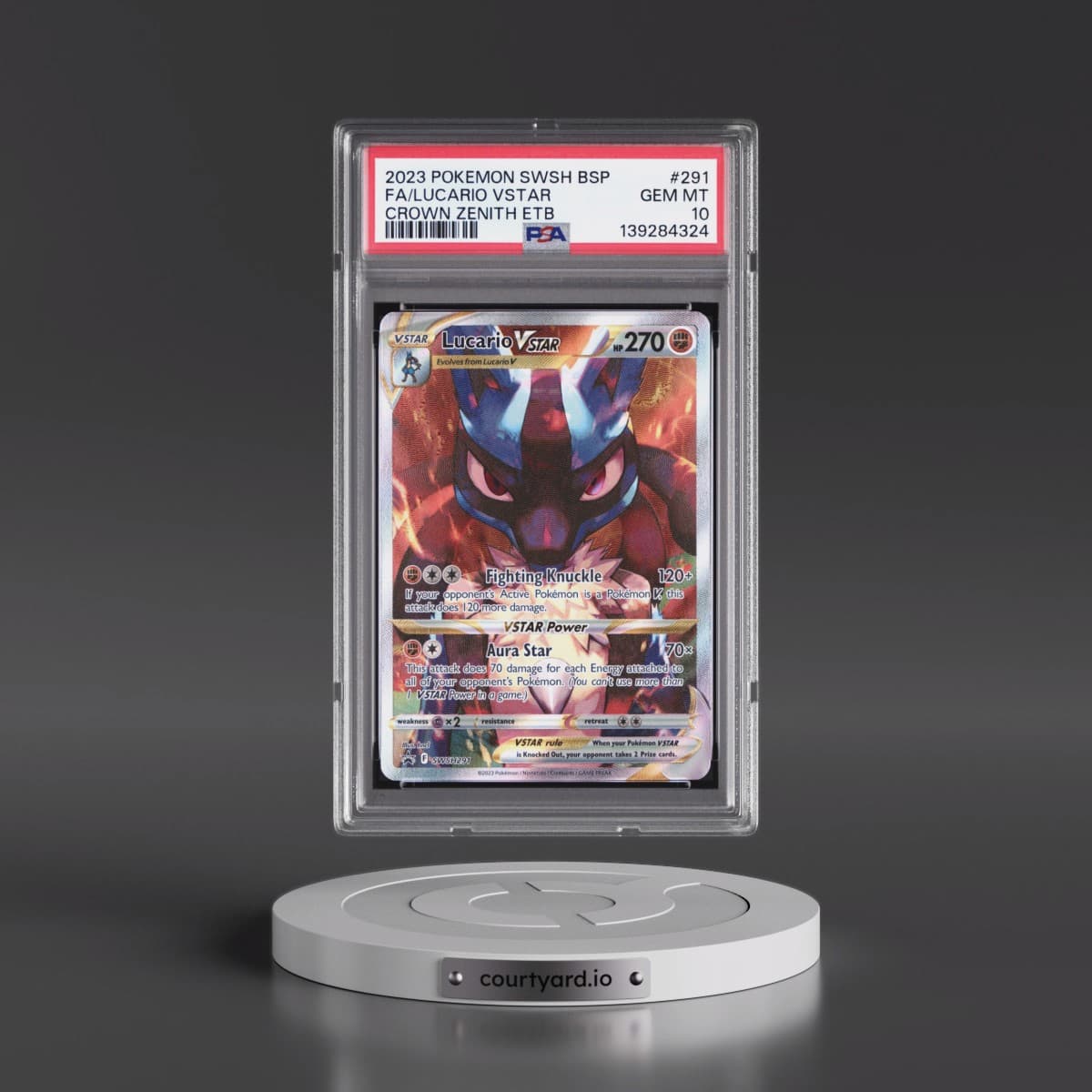 2023 Pokémon Swsh Black Star Promo #291 Lucario Vstar - Full Art Crown Zenith Elite Trainer Box (PSA 10 GEM MINT)