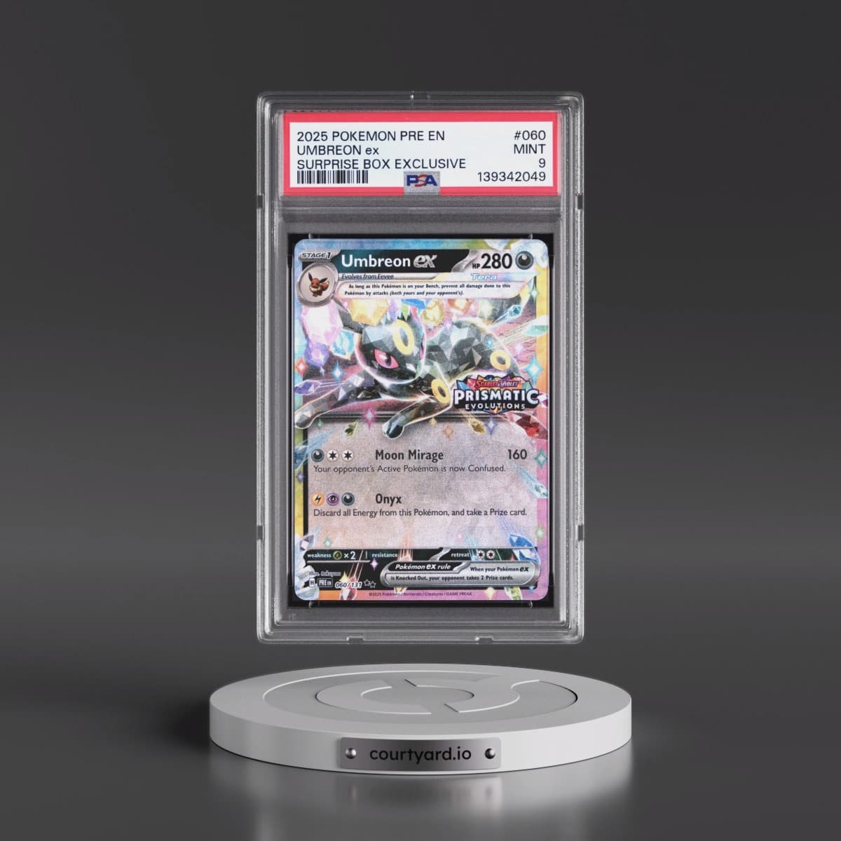 2025 Pokémon Pre EN-Prismatic Evolutions #060 Umbreon EX - Holo Surprise Box Exclusive (PSA 9 MINT)