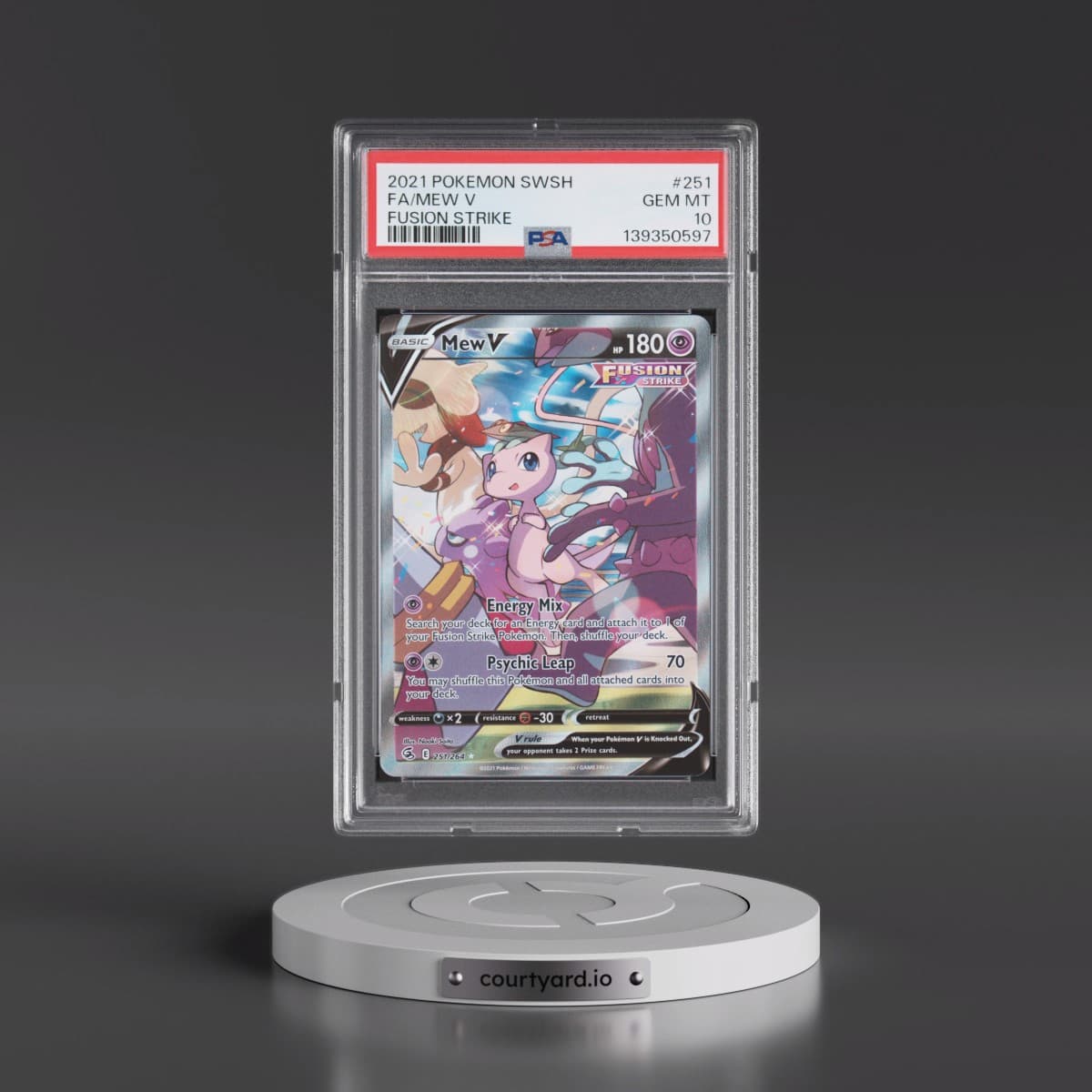 2021 Pokémon Sword & Shield Fusion Strike #251 Mew V - Holo Full Art (PSA 10 GEM MINT)