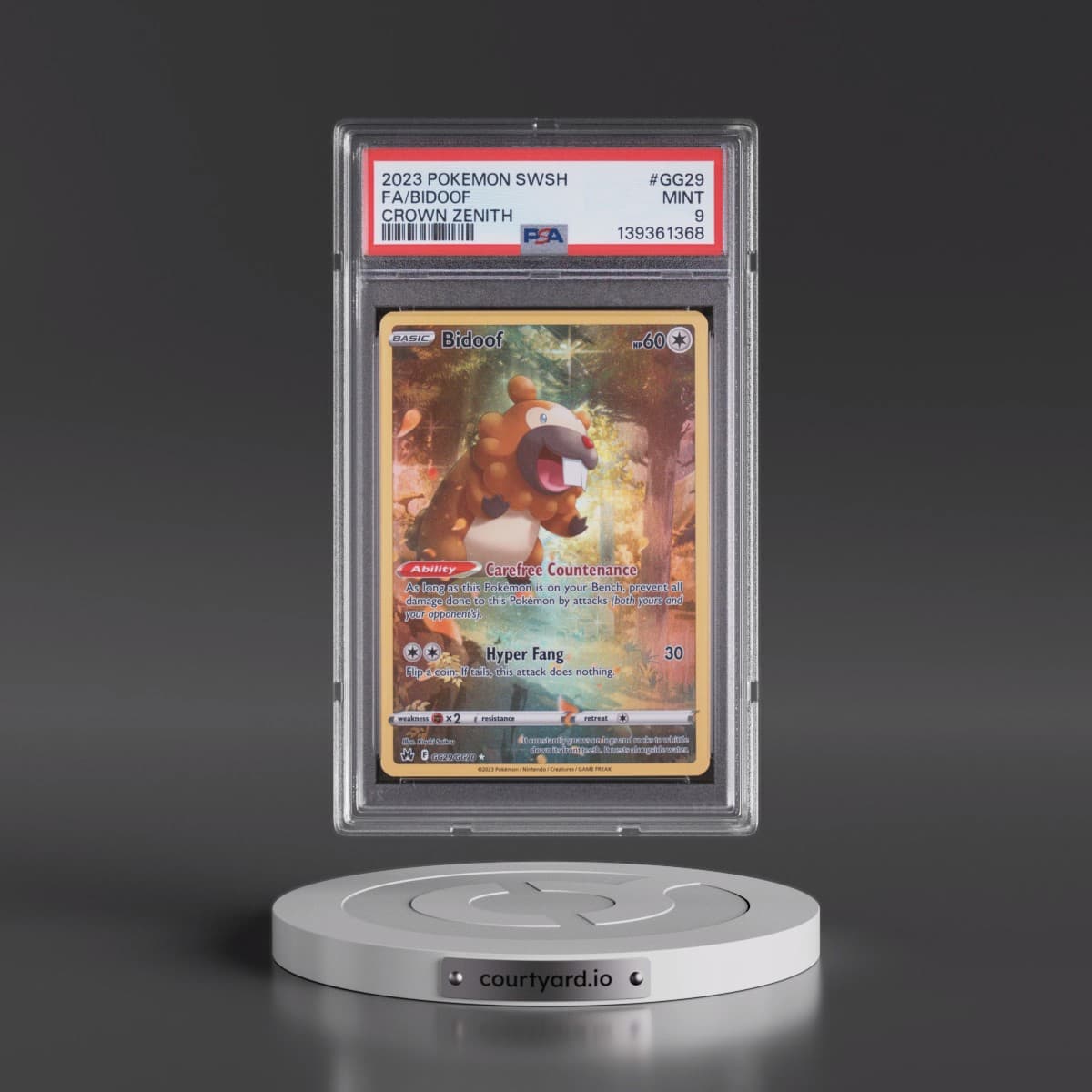 2023 Pokémon Sword and Shield Crown Zenith #GG29 Bidoof - Full Art (PSA 9 MINT)