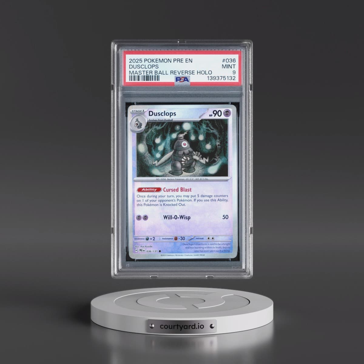 2025 Pokémon Pre EN-Prismatic Evolutions #036 Dusclops - Reverse Holo Master Ball (PSA 9 MINT)