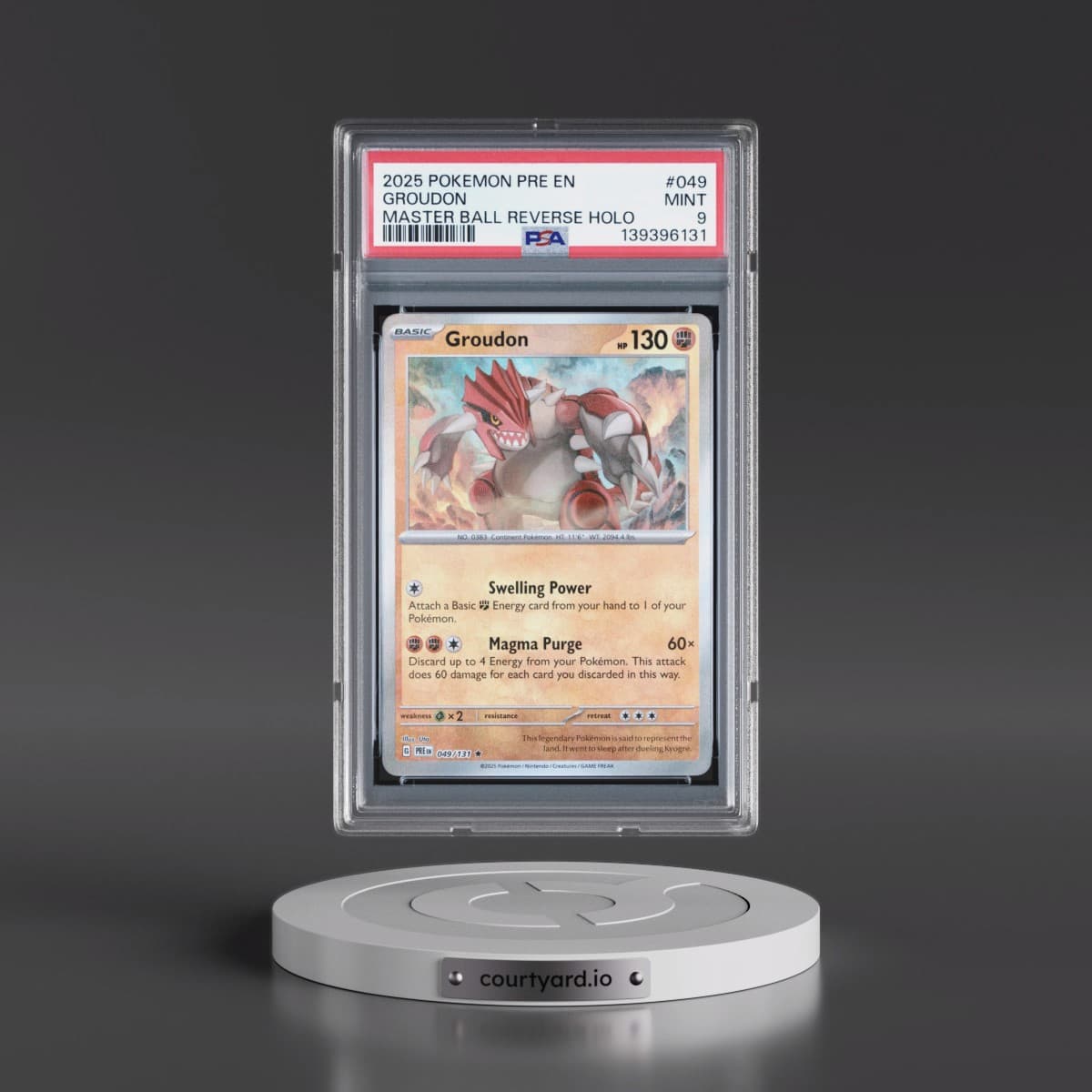 2025 Pokémon Pre EN-Prismatic Evolutions #049 Groudon - Reverse Holo Master Ball (PSA 9 MINT)