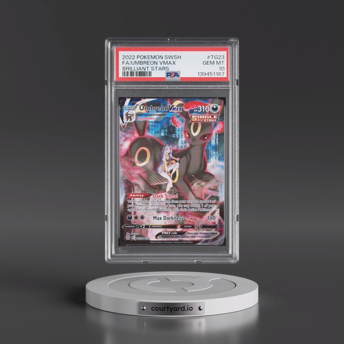 2022 Pokémon Sword & Shield Brilliant Stars #TG23 Umbreon Vmax - Full Art (PSA 10 GEM MINT)
