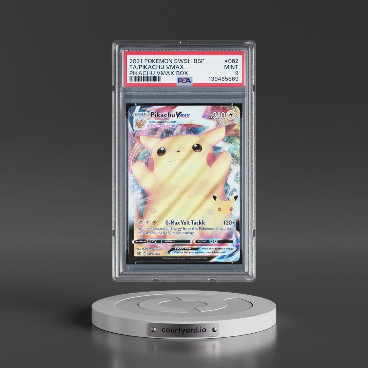 2021 Pokémon Swsh Black Star Promo #062 Pikachu Vmax - Full Art Pikachu Vmax Box (PSA 9 MINT)